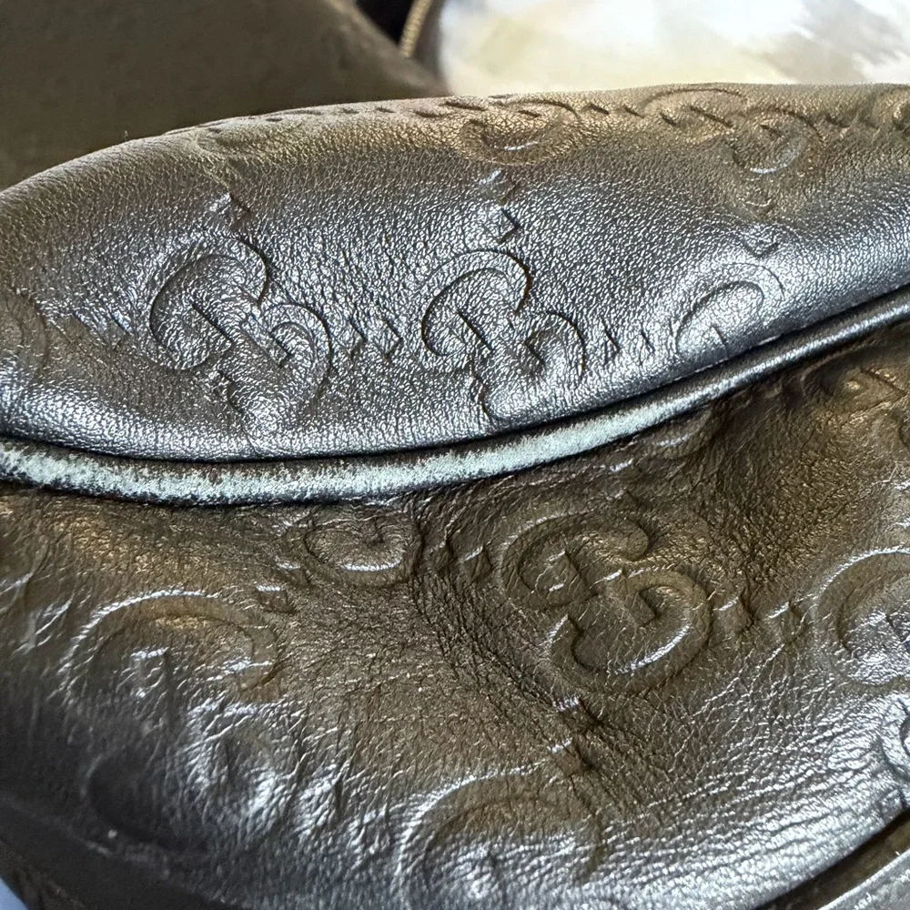 Gucci Black Embossed Hobo Bag with Gold Accents - Picture 7 of 11
